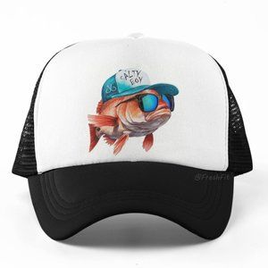 🆕Salty Boy Fish Foam Trucker Hat Mesh Snapback Cap Black/White